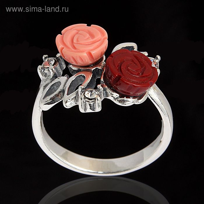 Кольцо «Маники», размер 19, цвет бело-красный в чернёном серебре - Фото 1