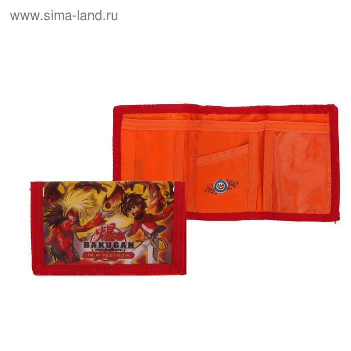 Кошелёк детский на липучке Bakugan, отдел для купюр, 1 наружный и 4 внутренних кармана, оранжевый - Фото 1