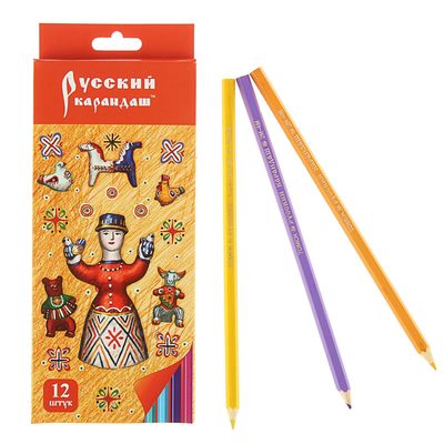 Карандаши 12 цветов Русский карандаш. «Фольклор», шестигранные, длина 175 мм, ok 6.4 мм