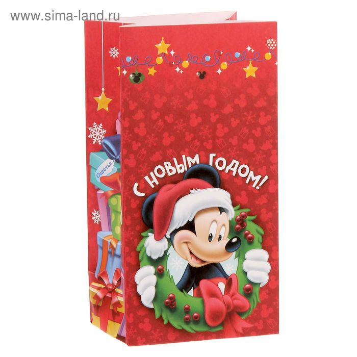 Пакет подарочный без ручек "С Новым годом!", Микки Маус, 10 х 19,5 х 7 см - Фото 1
