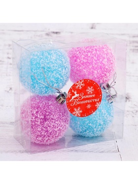 Ёлочные игрушки «Заснеженный», шары новогодние, d=6 см, набор 4 шт., малиновый/голубой (комплект 2 шт)