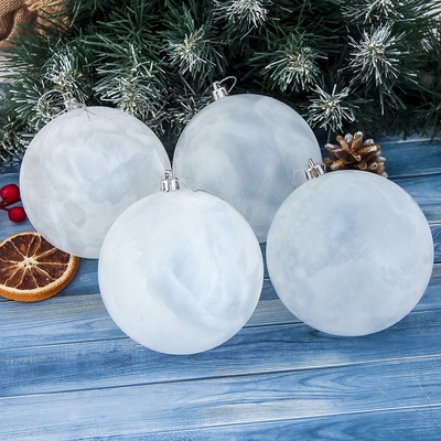 Ёлочные игрушки, шары новогодние, пластик, набор d=10 см, 4 шт. «Туман» белый