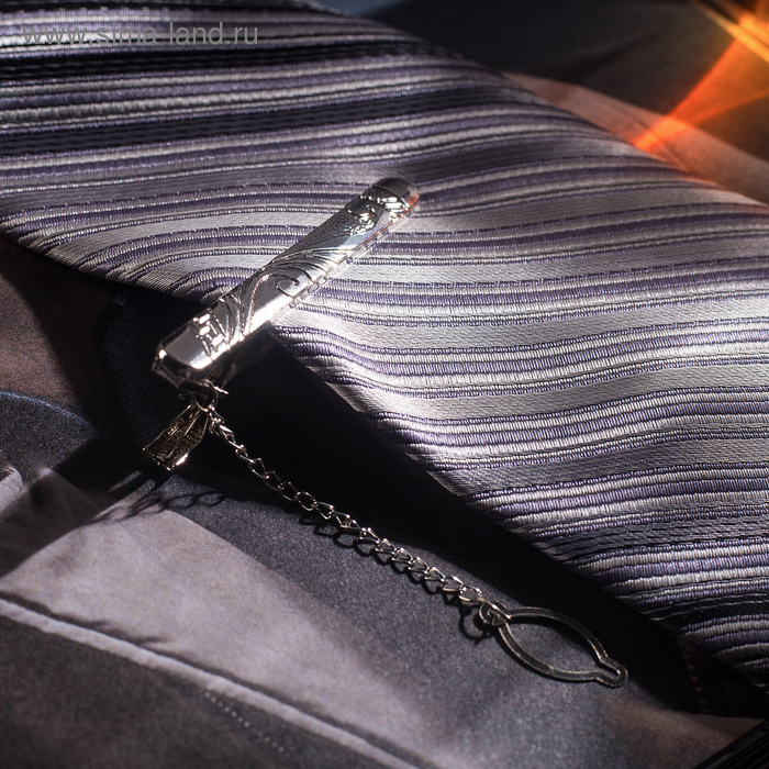 Зажим для галстука "Классический" ажурный, цвет серебряный - Фото 1