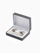 Набор мужской медный «Запонки + Зажим для галстука» круг с гравировкой, чёрно-белый в серебре - Фото 8