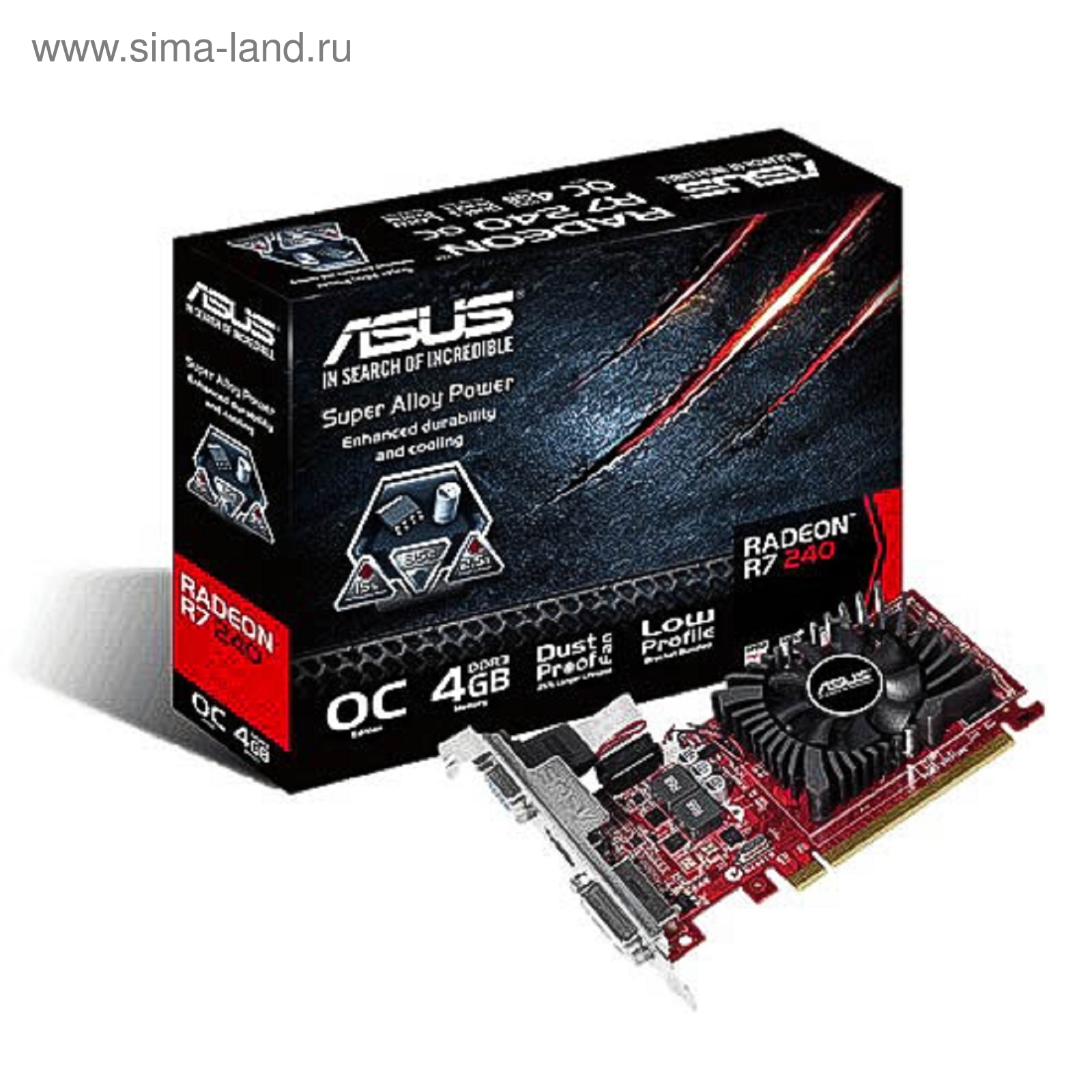 Видеокарта Asus AMD Radeon R7 240 (R7240-OC-4GD3-L) 4G, 128bit, DDR3,  770/1800, Ret