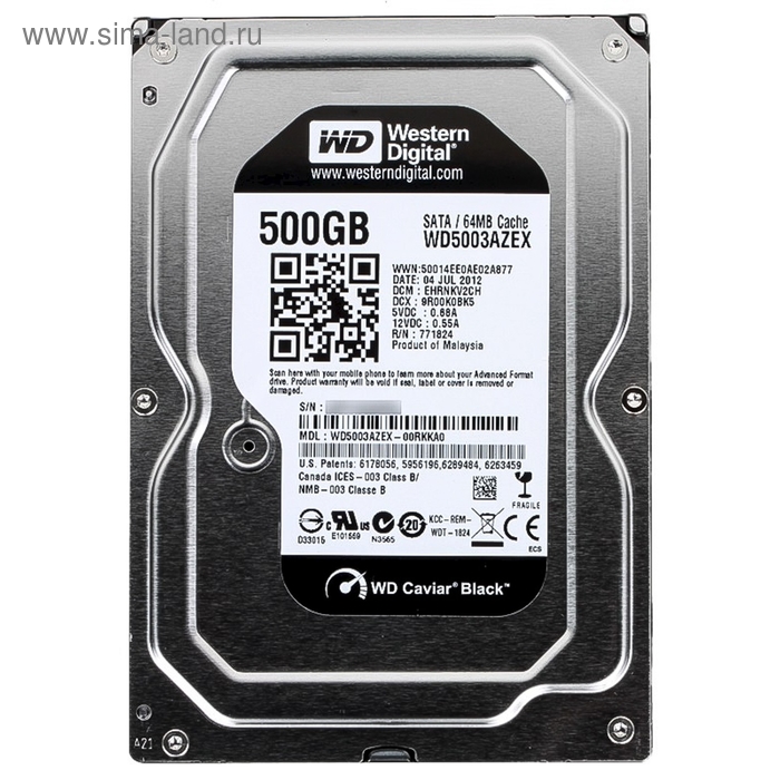 Жесткий диск WD Caviar Black 500Gb (WD5003AZEX) SATA-III - Фото 1