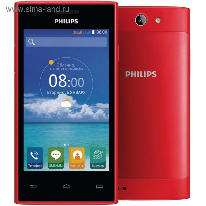 Смартфон Philips S309 8Gb красный - Фото 1