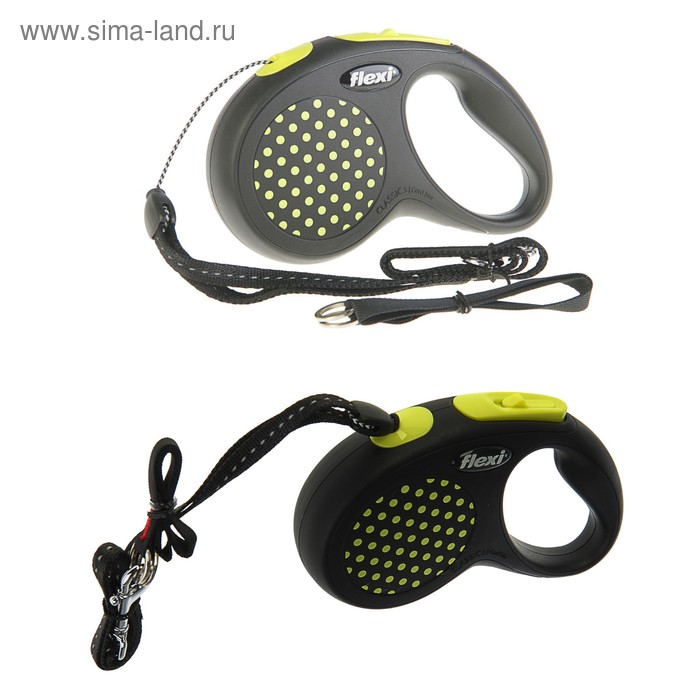 Рулетка Flexi  Design S (до 12 кг) 5 м трос, черный/желтый горох - Фото 1