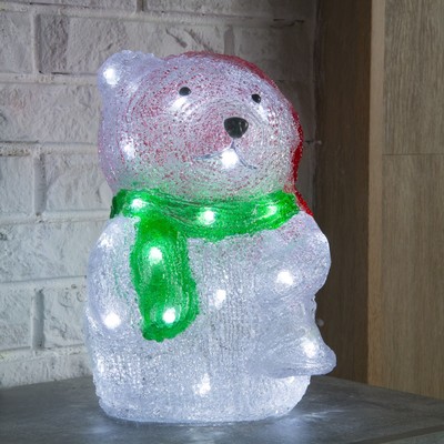 Фигура акрил. "Мишка с елкой" 20х18х29 см, 20 LED, 8 режимов, 220V, БЕЛЫЙ