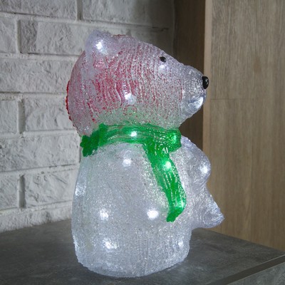 Фигура акрил. "Мишка с елкой" 20х18х29 см, 20 LED, 8 режимов, 220V, БЕЛЫЙ