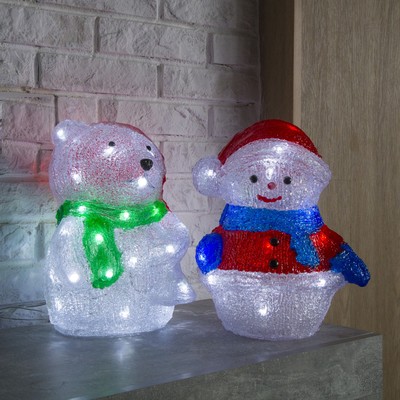 Фигура акрил. "Мишка с елкой" 20х18х29 см, 20 LED, 8 режимов, 220V, БЕЛЫЙ