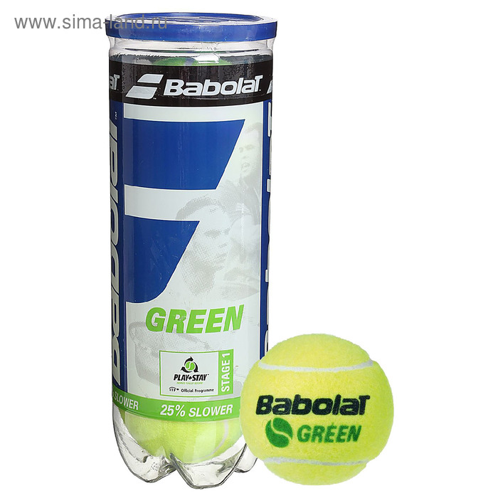 Мяч теннисный детский Babolat, 3 штуки, цвет зелёный - Фото 1