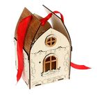 Новогодняя шкатулка-домик "С Новым годом!" 13х12х18 см (белый-коричневый) - Фото 4