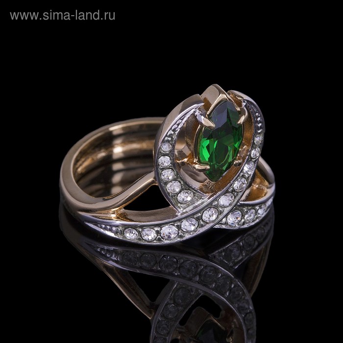 Кольцо "Крибус", размер 17, цвет зеленый в золоте - Фото 1