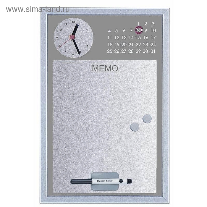 Доска магнитно-маркерная 30х45 см, часы+планинг, серый - Фото 1