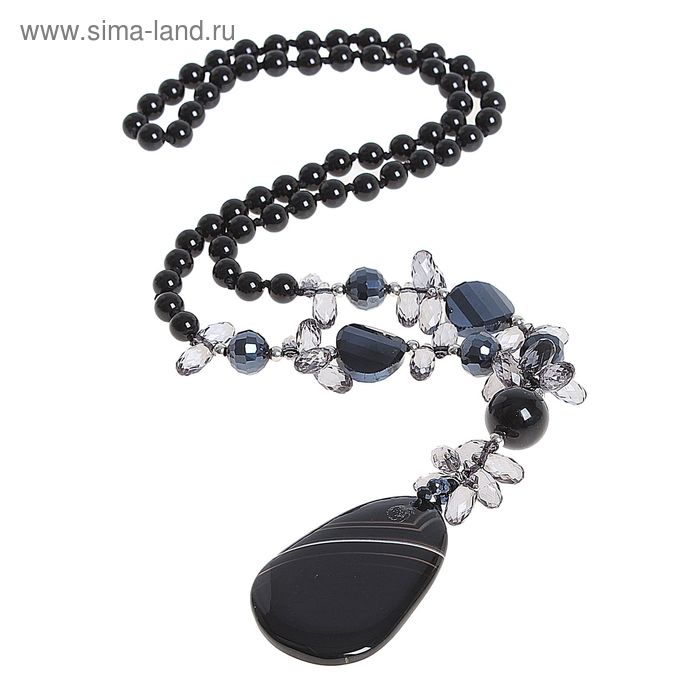Кулон «Агат черный с хрусталем» капля, 80см - Фото 1