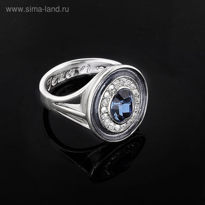 Кольцо "Color 14", размер 18, бело-синий в серебре - Фото 1