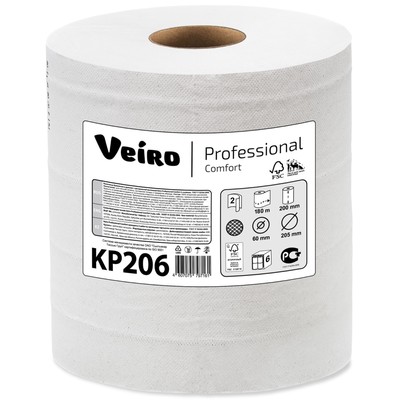 Полотенца бумажные Veiro Professional Comfort KP206 в рулонах с ЦВ 2 слоя, 180 метров