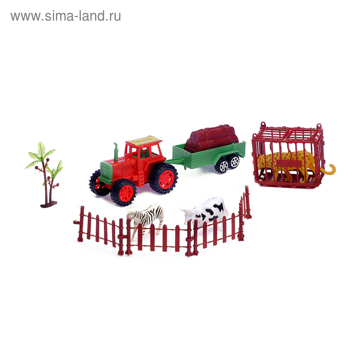 Трактор инерционный "Фермер", с прицепом и животными, МИКС - Фото 1