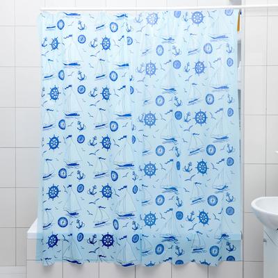 Штора для ванной «Кораблики», 180×180 см, полиэтилен, цвет голубой