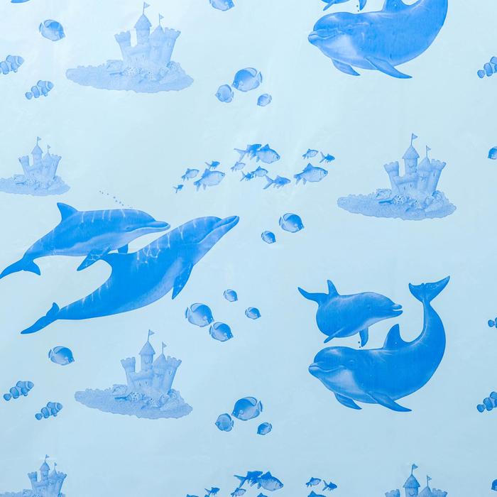 Штора для ванной «Дельфины», 180×180 см, полиэтилен, цвет голубой - фото 1927281783