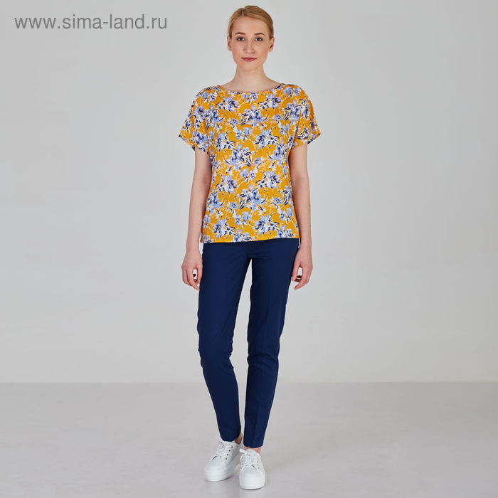 Блуза женская, размер 52, рост 170 см, цвет голубые цветы на желтом (арт. B1390-0970 С+) - Фото 1