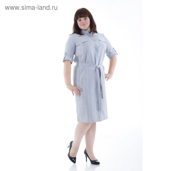Платье-рубашка женское, цвет серый в полоску, размер 50, рост 170 - Фото 1