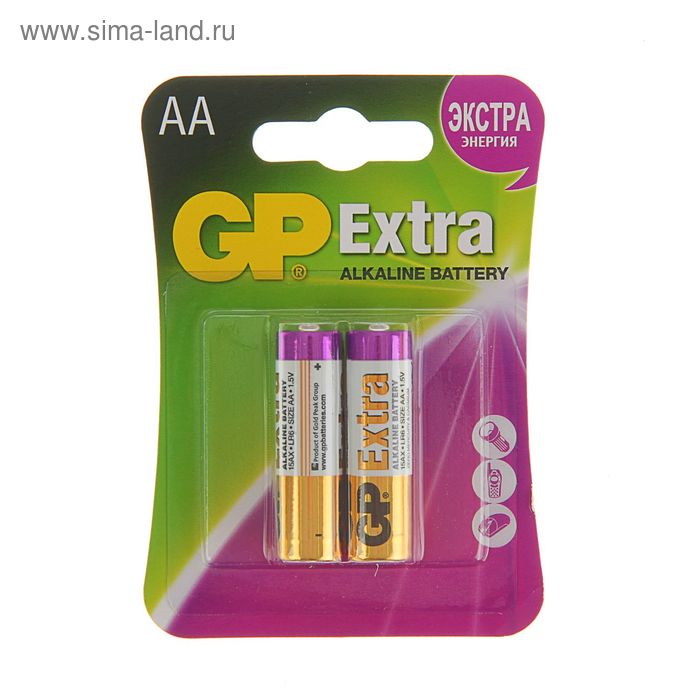 Батарейка алкалиновая GP Extra, AA, LR6-2BL, 1.5 В, блистер, 2 шт. - Фото 1