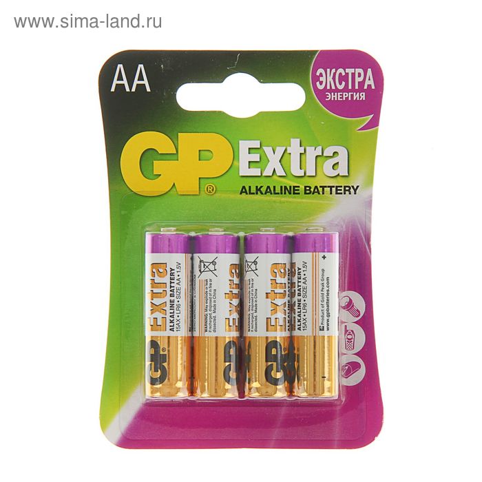 Батарейка алкалиновая GP Extra, AA, LR6-4BL, 1.5В, блистер, 4 шт. - Фото 1