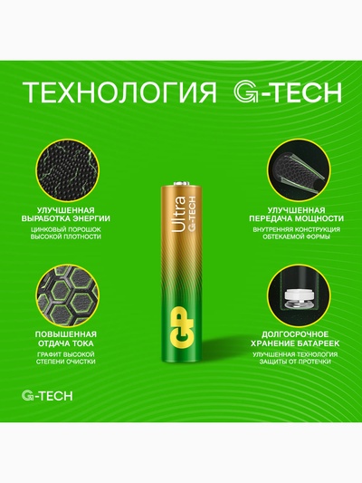 Батарейка алкалиновая GP Ultra, AAA, LR03-2BL, 1.5 В, блистер, 2 шт.