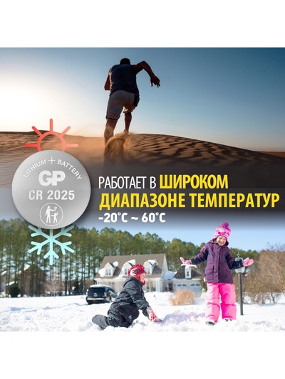 Батарейка литиевая GP, CR2025-5BL, 3 В, блистер, 5 шт.