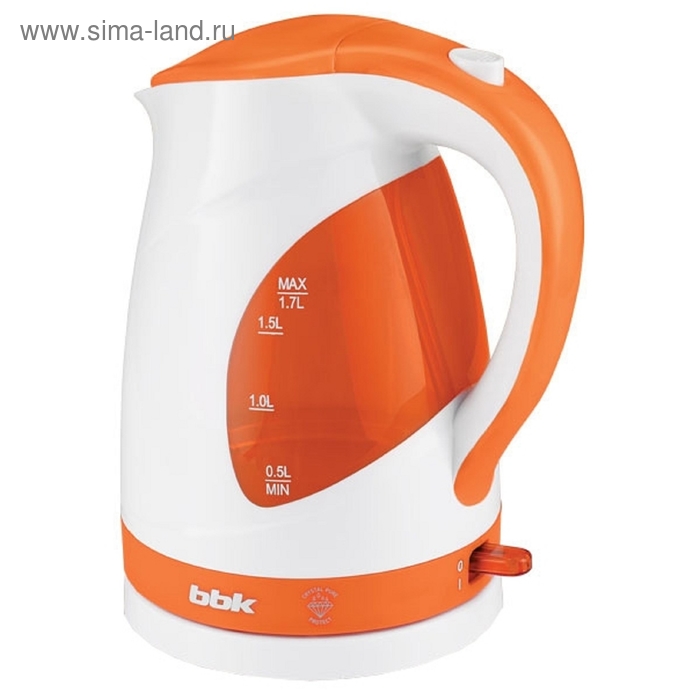 Чайник электрический BBK EK1700P, пластик, 1.7 л, 2200 Вт, бело-оранжевый - Фото 1