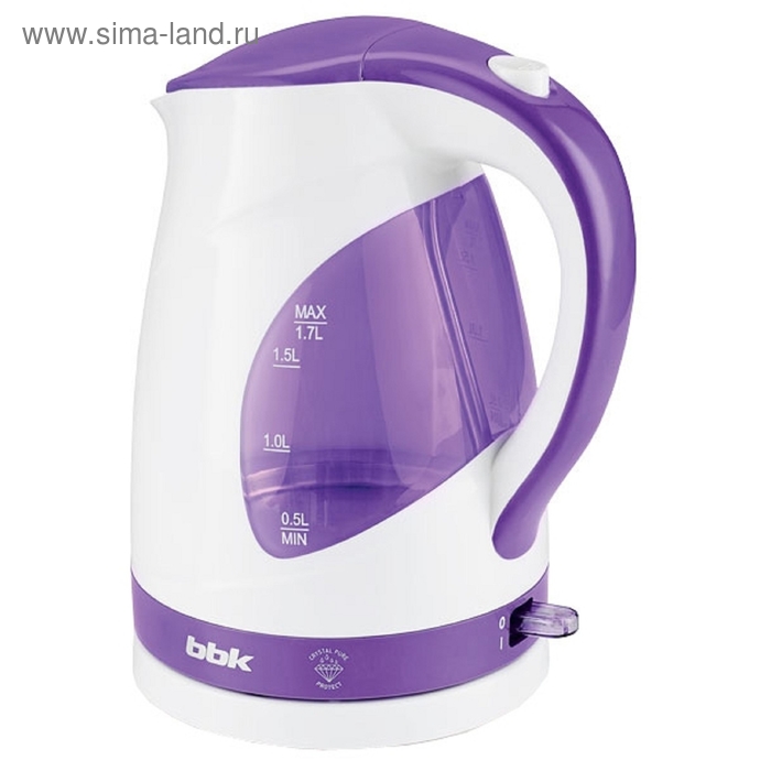 Чайник электрический BBK EK1700P, пластик, 1.7 л, 2200 Вт, бело-фиолетовый - Фото 1