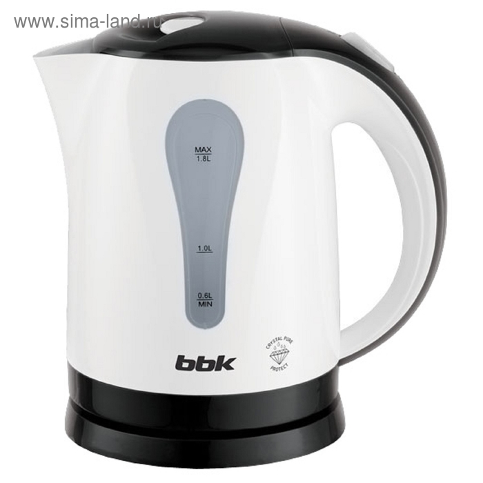 Чайник электрический BBK EK1800P, пластик, 1.7 л, 2200 Вт, бело-черный - Фото 1