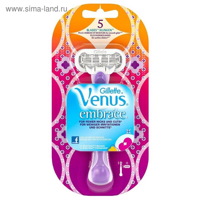 Бритвенный станок Gillette Venus Embrace, молодёжный дизайн, 1 сменная кассета - Фото 1