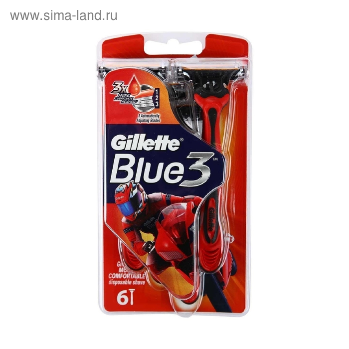 Набор одноразовых бритв Gillette Blue 3 Red, 6 шт - Фото 1