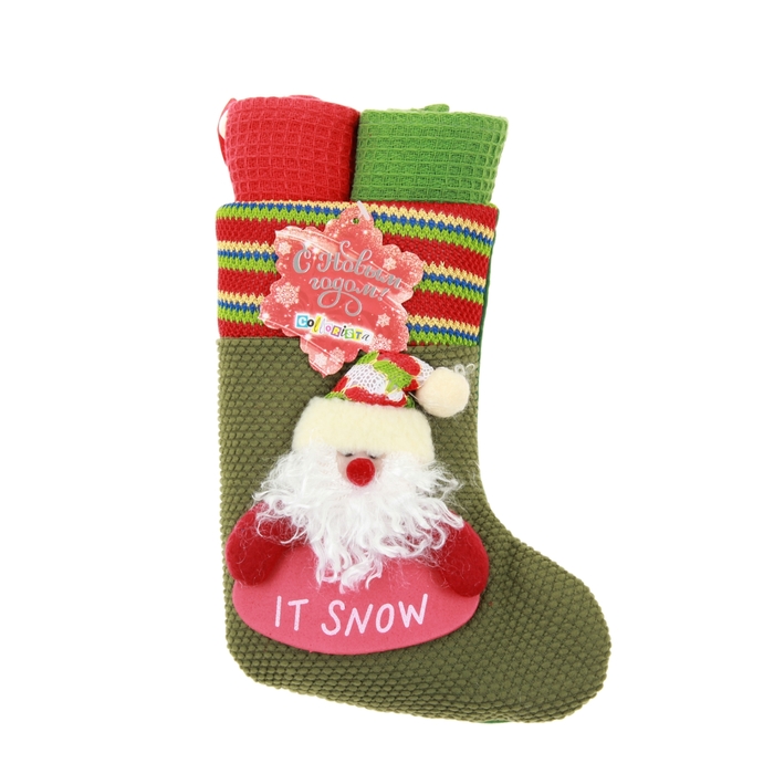 Набор кух. "Collorista" 2 пр. Gift sock Santa, 38*63 см - 2 шт. 100% хлопок, ваф.полотно - Фото 1
