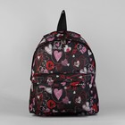Рюкзак молодёжный на молнии "Розовые сердца", 1 отдел, 1 наружный карман, чёрный/красный - Фото 2