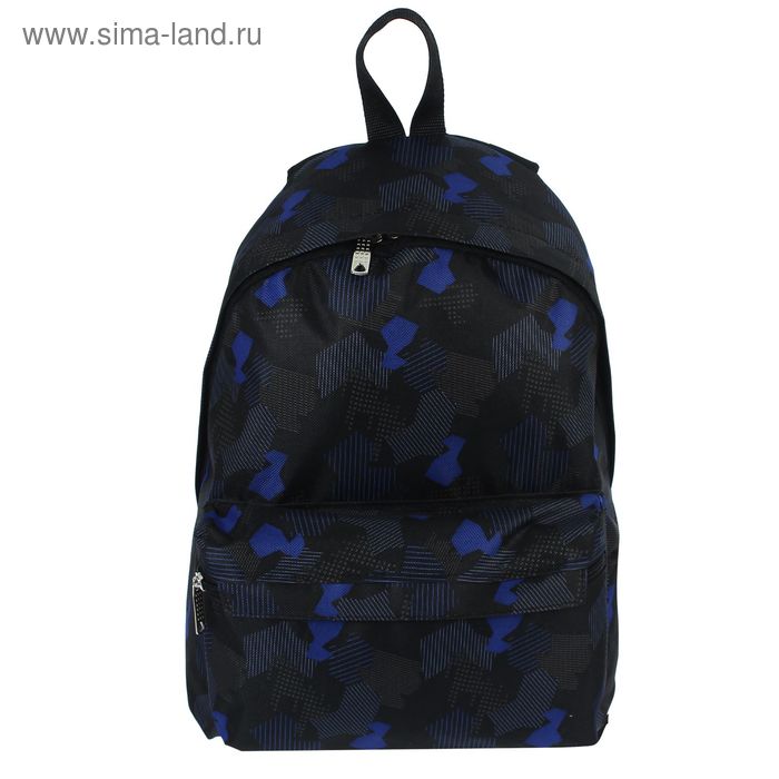 Рюкзак молодёжный на молнии "Ромбы", 1 отдел, 1 наружный карман, чёрный/синий - Фото 1