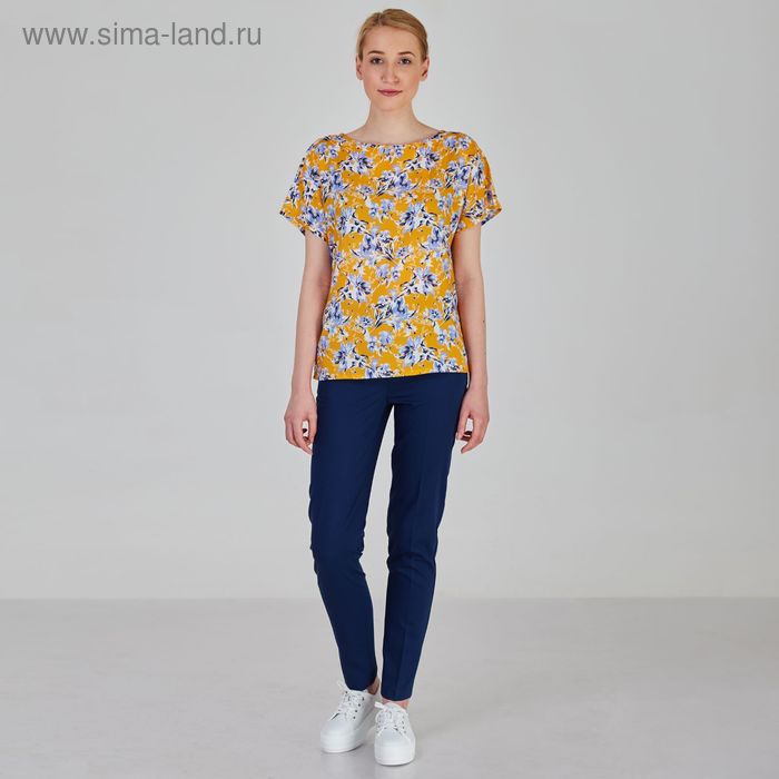 Блуза женская, размер 50, рост 170 см, цвет голубые цветы на желтом (арт. B1390-0869 С+) - Фото 1