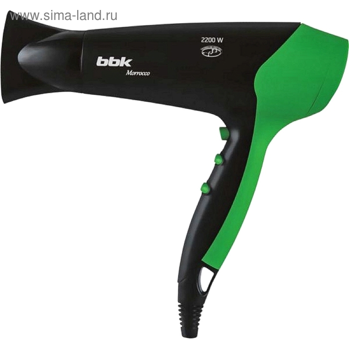 Фен BBK BHD3221i, 2200 Вт, 3 температурных режима, 2 скорости, ионизация, черный/зеленый - Фото 1