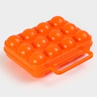 Контейнер для яиц с ручкой, пластик, 20×7 см, 12 ячеек, оранжевый 997378