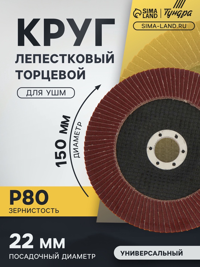 Круг лепестковый торцевой ТУНДРА, 150×22 мм, Р80 - Фото 1