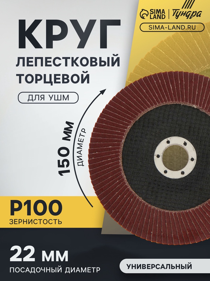Круг лепестковый торцевой ТУНДРА, 150×22 мм, Р100 - Фото 1