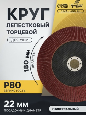 Круг лепестковый торцевой ТУНДРА, 180 х 22 мм, Р80