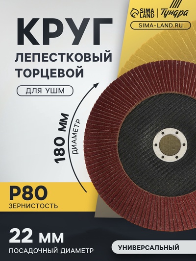 Круг лепестковый торцевой ТУНДРА, 180×22 мм, Р80