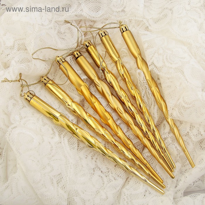 Ёлочные игрушки 7 шт. «Сосулька», 19 см, золотистый - Фото 1