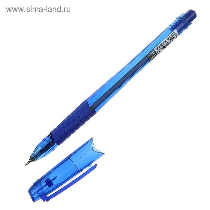 Ручка шариковая 0,38мм стержень синий корпус тонированный с резиновым держателем - Фото 1