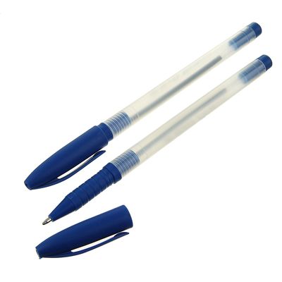 Ручка шариковая 1.0 мм, стержень синий, прозрачный корпус с синим колпачком, рефлённый держатель