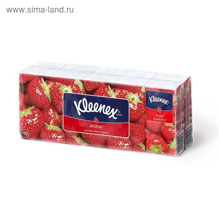 Платочки бумажные Kleenex Aroma «Клубника», 10 упаковок по 10 шт. - Фото 1